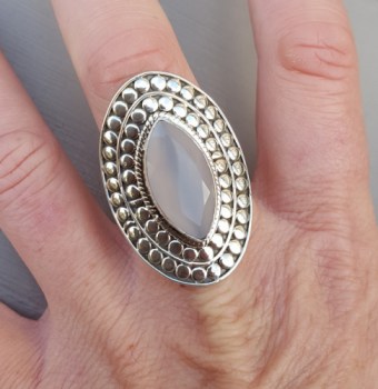 Zilveren ring met marquise roze Chalcedoon verstelbaar