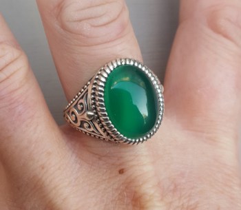 Zilveren ring met groene Onyx (mannen ring) 20 mm