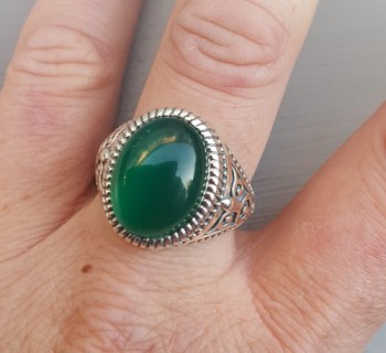 Zilveren ring met groene Onyx (mannen ring) 20 mm