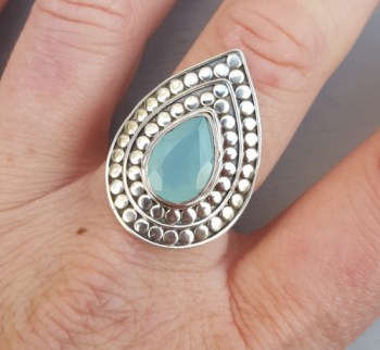 Zilveren ring druppelvormige aqua Chalcedony verstelbaar