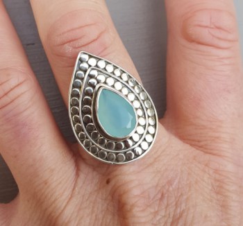 Zilveren ring druppelvormige aqua Chalcedony verstelbaar