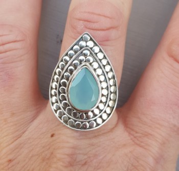 Zilveren ring druppelvormige aqua Chalcedony verstelbaar