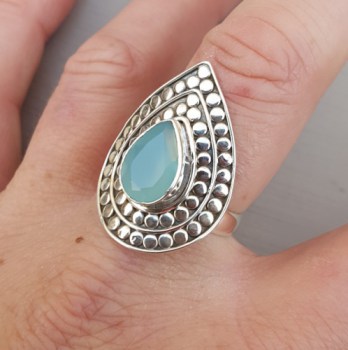 Zilveren ring druppelvormige aqua Chalcedony verstelbaar