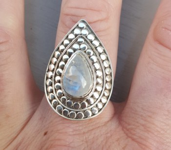 Zilveren ring druppelvormige Maansteen verstelbaar