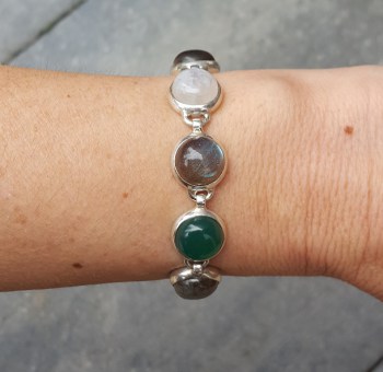 Zilveren armband gezet met ronde cabochon multi edelstenen