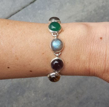 Zilveren armband gezet met ronde cabochon multi edelstenen