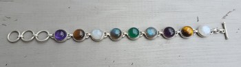 Zilveren armband gezet met ronde cabochon multi edelstenen