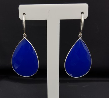 Zilveren oorbellen met grote kobalt blauwe Chalcedoon