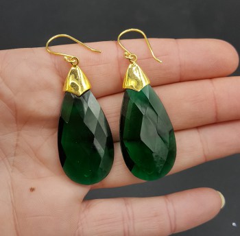 Goud vergulde oorbellen met grote Emerald groene quartz