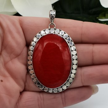 Zilveren hanger met ovale cabochon rood Koraal