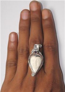 Zilveren ring met gezicht, Maansteen en Amethist
