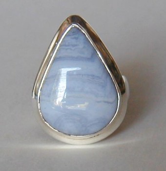 Zilveren edelsteen ring met blauw Lace Agaat maat 17 mm