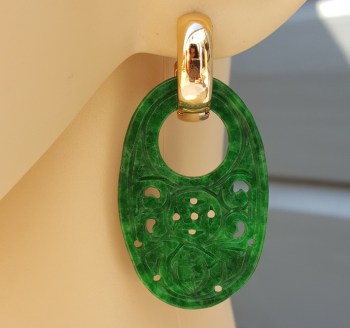 Creolen met ovale hanger van groene Jade