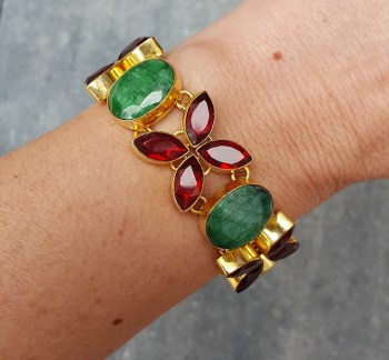Goud vergulde armband gezet met Granaat en Emerald