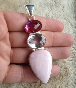 Zilveren hanger roze Opaal, roze Mystic en roze Amethist