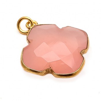 Vergulde hanger met klaver van roze Chalcedoon