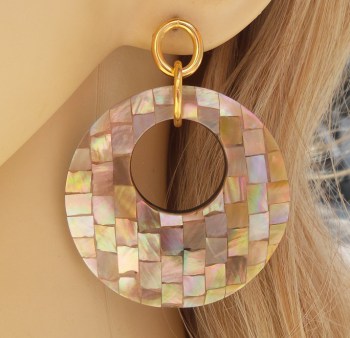 Vergulde oorbellen met ronde hanger van mosaic Parelmoer