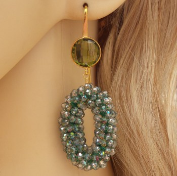 Vergulde oorbellen groene Amethist en ovale hanger van kristalle