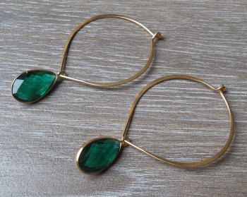 Vergulde zilveren creolen met Emerald groene Kwarts briolet