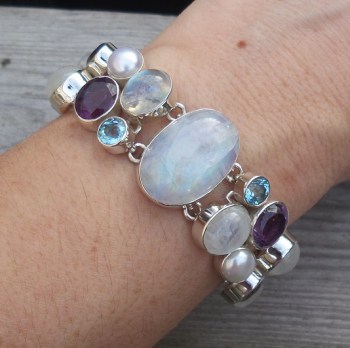 Zilveren armband met Amethist, Maansteen en blauw Topaas