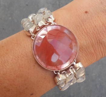 Zilveren armband gezet met regenboog Maansteen en Cherry quartz