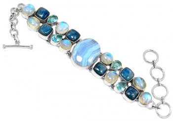 Zilveren armband met blauw Lace Agaat, Kyaniet en Maansteen