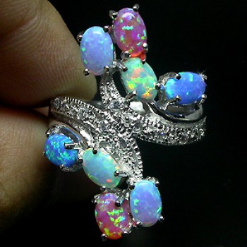 Zilveren edelsteen ring Opalen maat 18.9 mm.