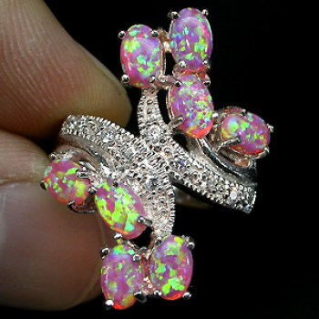 Zilveren edelsteen ring roze fire Opaal maat 16.9 mm.