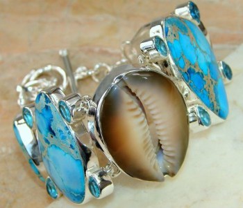 Zilveren edelsteen armband blauw Sediment Jasper en blauw Topaas