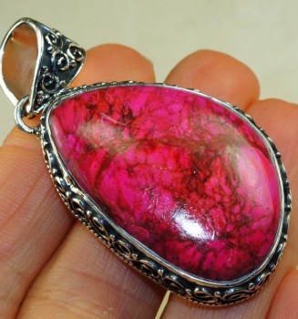 Zilveren edelsteen hanger roze Sediment Jasper vintage