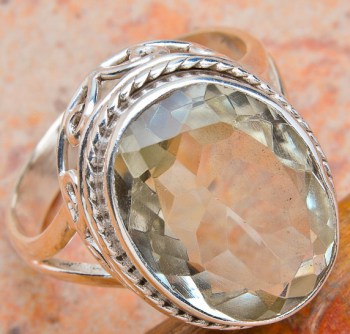 Zilveren edelsteen ring met facet groene Amethist ring maat 18.1