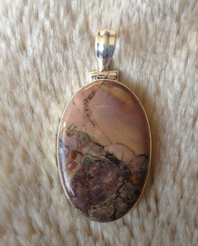 Zilveren edelsteen hanger ovale Butterfly Jasper