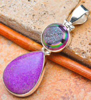 Zilveren edelsteen hanger Purpuriet en druzy Titanium