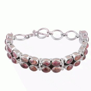 Zilveren edelsteen armband met twee rijen Toermalijn