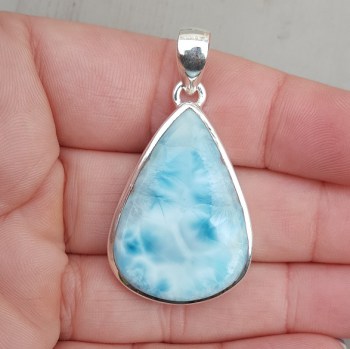 Zilveren edelsteenhanger met druppelvormige cabochon Larimar