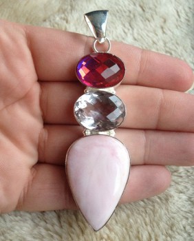 Zilveren hanger roze Opaal, roze Mystic en roze Amethist