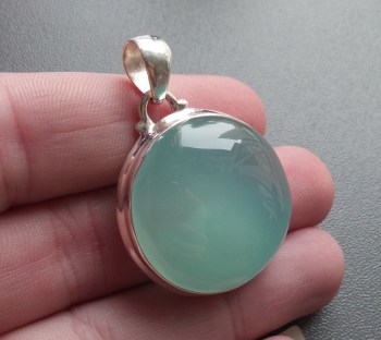 Zilveren hanger met ronde aqua Chalcedoon