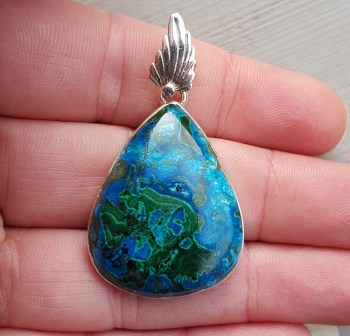 Zilveren hanger met druppelvormige Malachiet in Chrysocolla