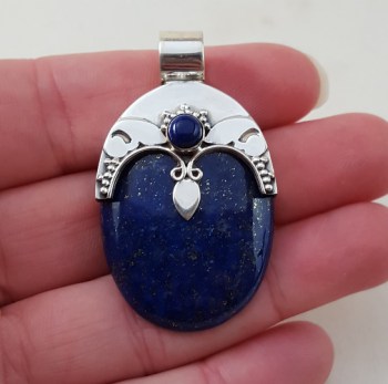 Zilveren hanger gezet met ovale en ronde Lapis Lazuli