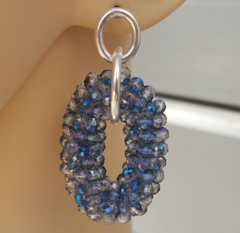 Zilveren hanger met blauwe kristallen ovale hanger