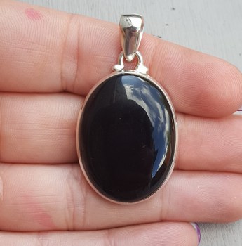 Zilveren hanger ovale cabochon zwarte Onyx