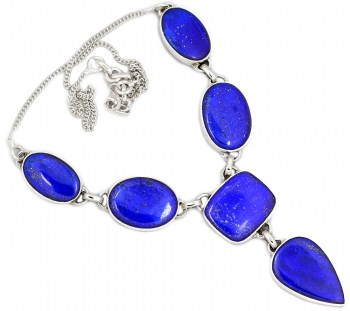 Zilveren ketting cabochon geslepen Lapis Lazuli