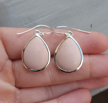 Zilveren oorbellen met druppelvorm roze Opaal