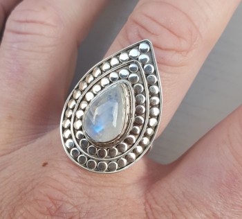 Zilveren ring met druppelvormige Maansteen verstelbaar