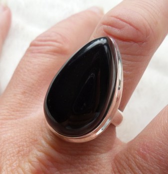 Zilveren ring gezet met grote druppelvorm Onyx ring maat 19.5 mm