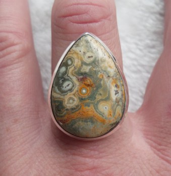 Zilveren ring gezet met Oceaan Jaspis ring maat 18 mm