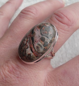 Zilveren ring gezet met Luipaard Jaspis maat 19.3 mm