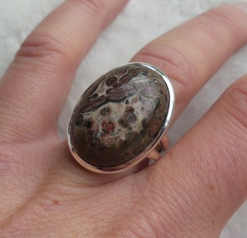 Zilveren ring gezet met Luipaard Jaspis maat 17.7 mm
