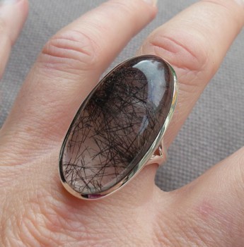 Zilveren ring gezet met grote ovale Toermalijnkwarts 20 mm
