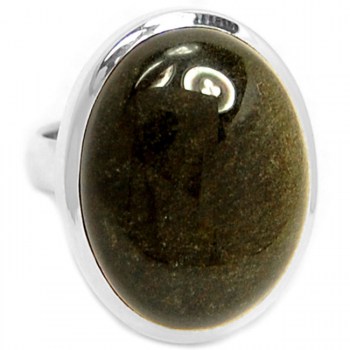 Zilveren ring gezet met gouden Obsidiaan maat 18 mm